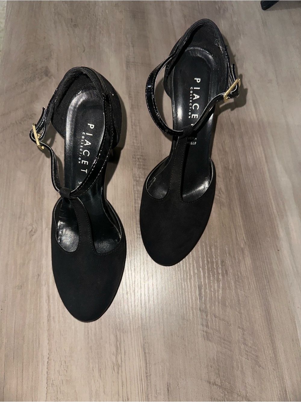 PIAETT Black T-Strap Women's Heels